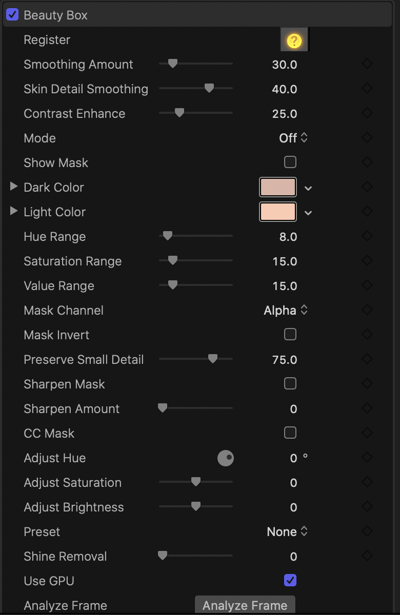 Beauty Box Settings