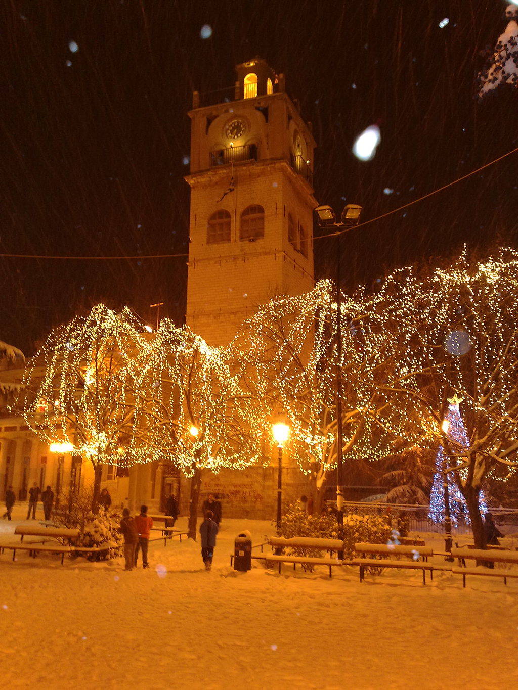 Fairy lights create a bucolic glow in Kozani, in a photograph by Wikipedia user Makedonas. Modern ones may be LEDs_ its hard to tell here