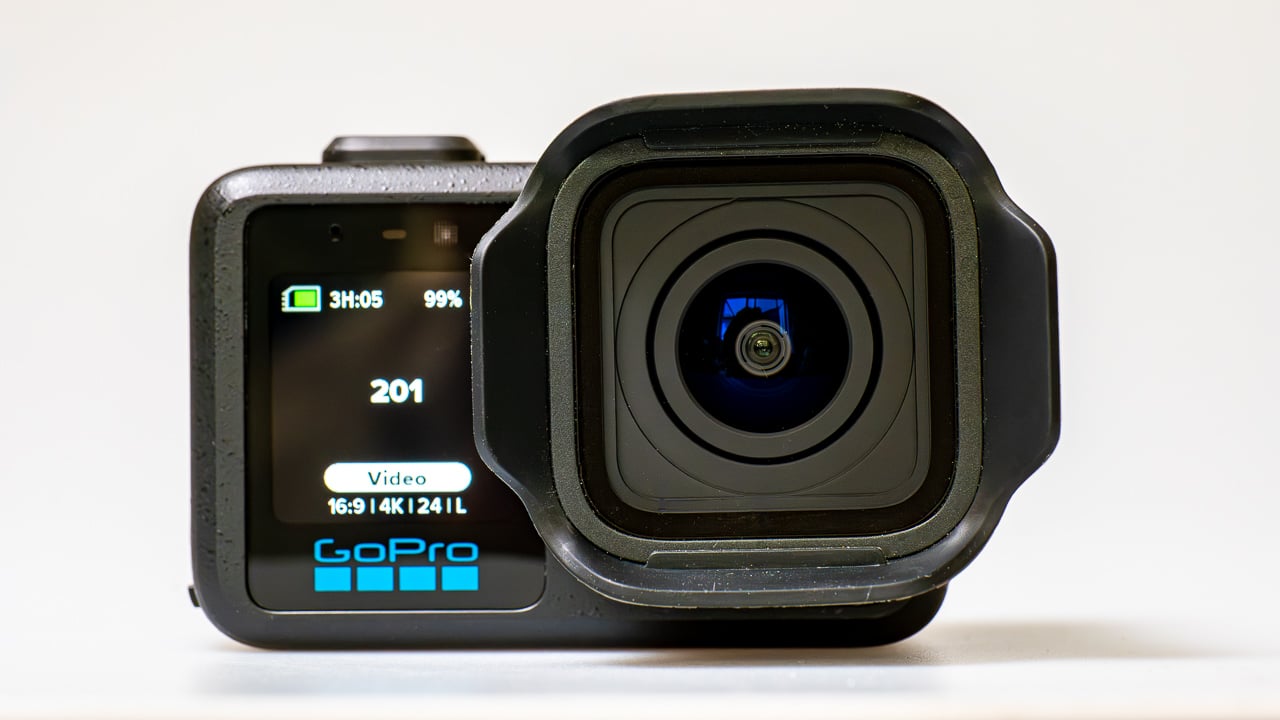 GoPro Mission 1 Pro camera body showing wider lens housing compared to HERO13 Black profile view