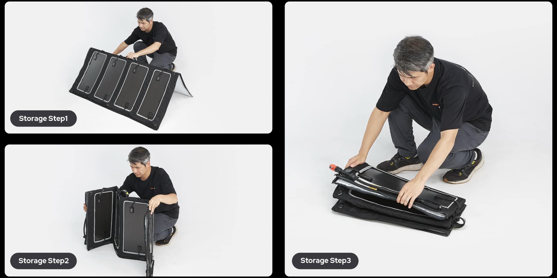 A man folds the Godox KNOWLED AM800R up for storage and transport