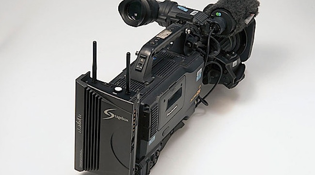 A Bluebell Stagebox net caddie attached to a Panasonic camera BBC