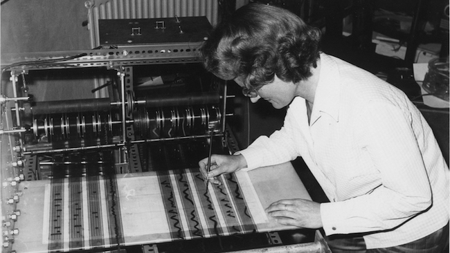 Daphne Oram composing on the original Oramics Machine Goldsmiths