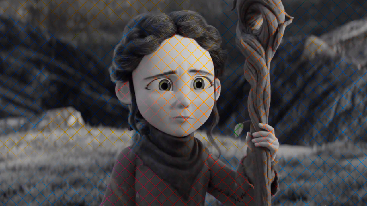 A still from an excerpt of the Blender short ‘Spring’ with illusory colour overlay Blender Animation Studio CC-BY-4.0