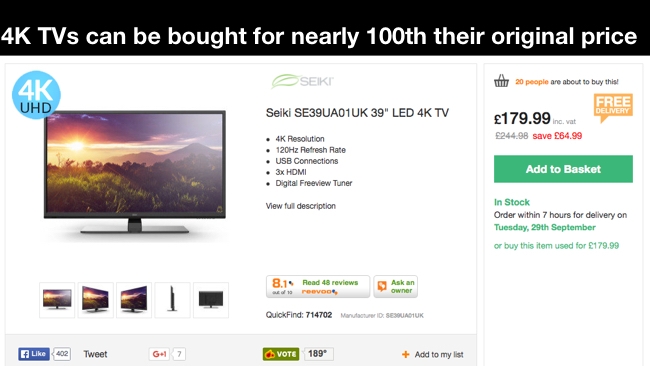 4K TV at 1/100th the original price?