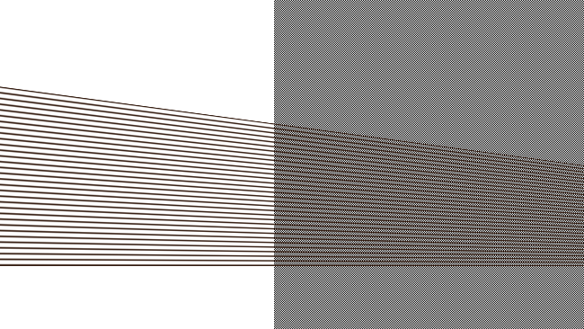 Converging horizontal lines alias in the same way - but the result also creates curved moiré patterns, because of the regular spacing of the lines 