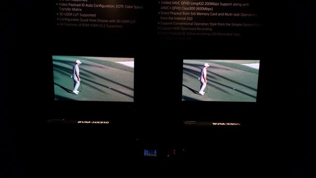 Dual-layer LCD left and high-output OLED right compared on the Sony booth at NAB 2019 Due to metamerism failures the photo makes them look more different than they do in reality.jpg