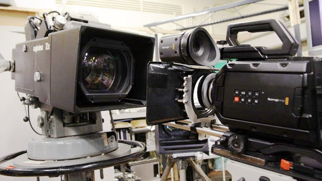 Grandpa Foreground Blackmagic Ursa Mini 4.6K 2016. Background Marconi Mk. IX studio camera 1978