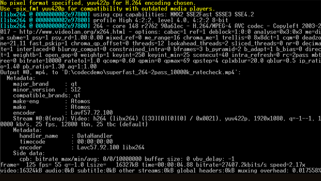 Information about the encoding setup provided by x264