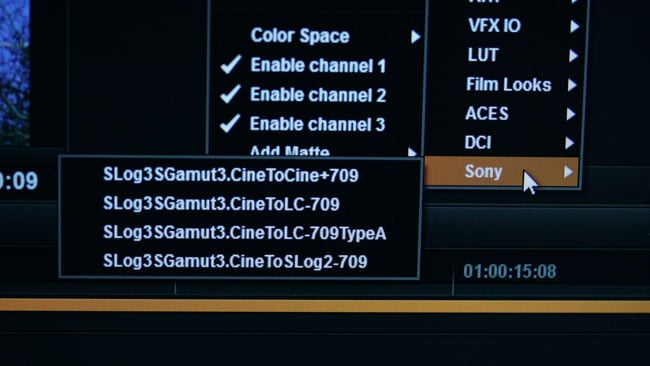  LUT options in Resolve mirror those  of the Sony, so that the colourist will see the same thing as the crew did  on set as a starting point