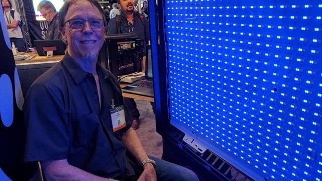  Litegear's Lee Parker with their  retrofit LED board for the Kino-Flo Image series