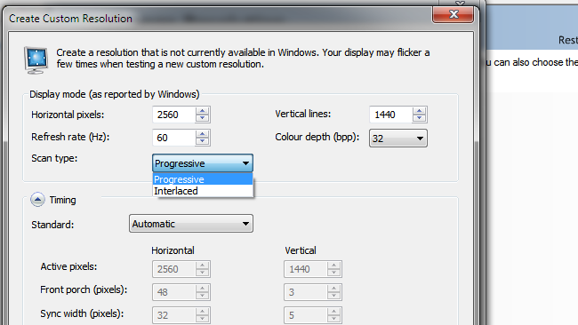 On many computers, it's possible to finely control the way the monitor works. Here we see Nvidia's control panel on a Windows workstation. It even supports interlacing 