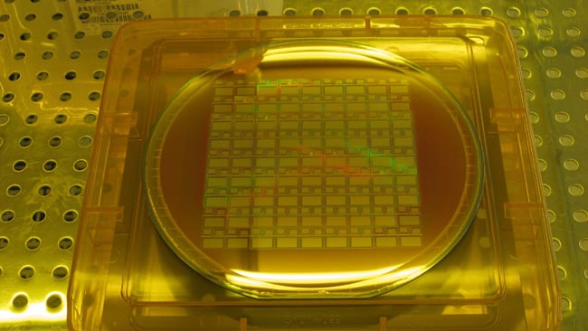 Sensors on silicon wafer courtesy  Dave Gilbolm - Alternative Vision Corporation 