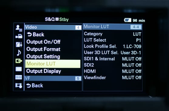 Sony's FS-7 can handle both technical and creative LUTs. Here, the LC.709 selection indicates that the camera will output images intended for a Rec. 709 display, leaning toward lower contrast