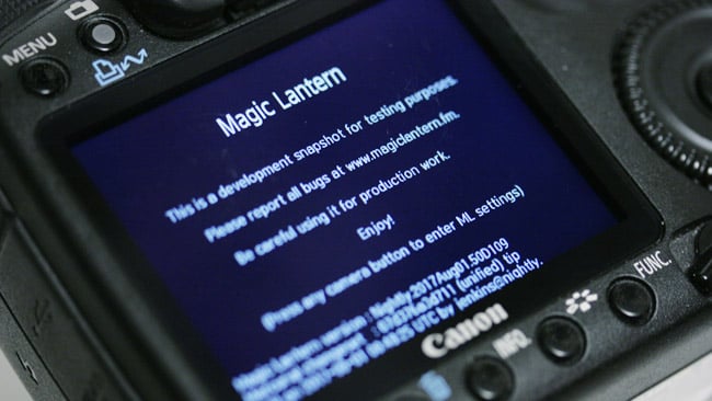 The Magic Lantern software resides on a flash card. The camera can be started conventionally simply by using a card without the software on it
