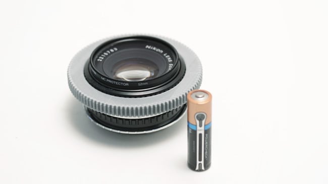 The Nikon Series E 50mm is tiny compared to most 50mm cinema primes (especially if you ignore the focus gear accessory)