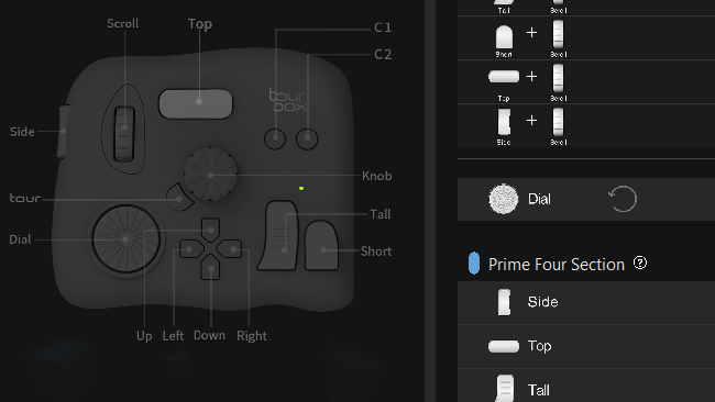 The configuration interface includes a tidy graphic of the device indicating which function is associated with which control.png