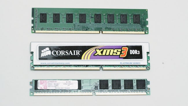 The top two modules are DDR3, the bottom is DDR2. Notice that the notch in the edge is in a different place