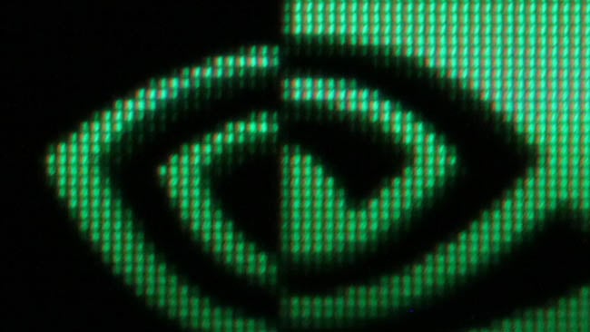 This is a closeup of the Nvidia  logo on the taskbar. On a seventeen-inch display, UHD pixels are completely  invisible even at short viewing distances 