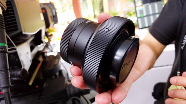  This is the device which mounts  conventional B4-mount lenses to Sony's 1.25-inch-chip, 8K camera