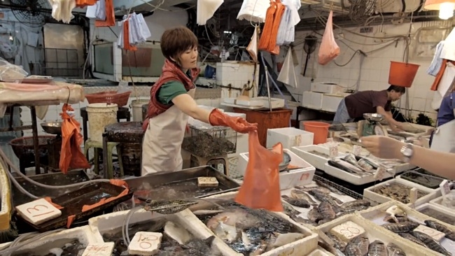 Fish vendor in Hong Kong captured with Panasonic GH3