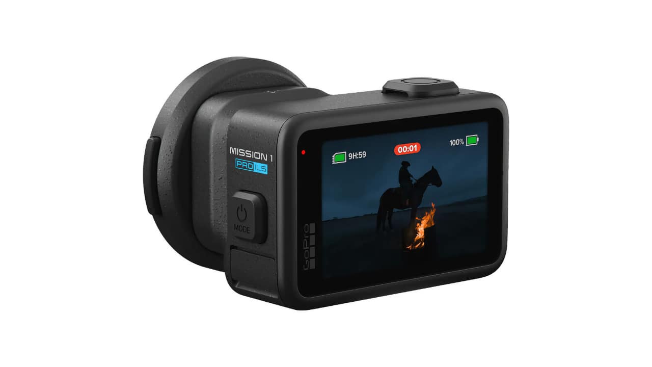 GoPro Mission 1 Pro ILS showing rear screen and multifunction mode button