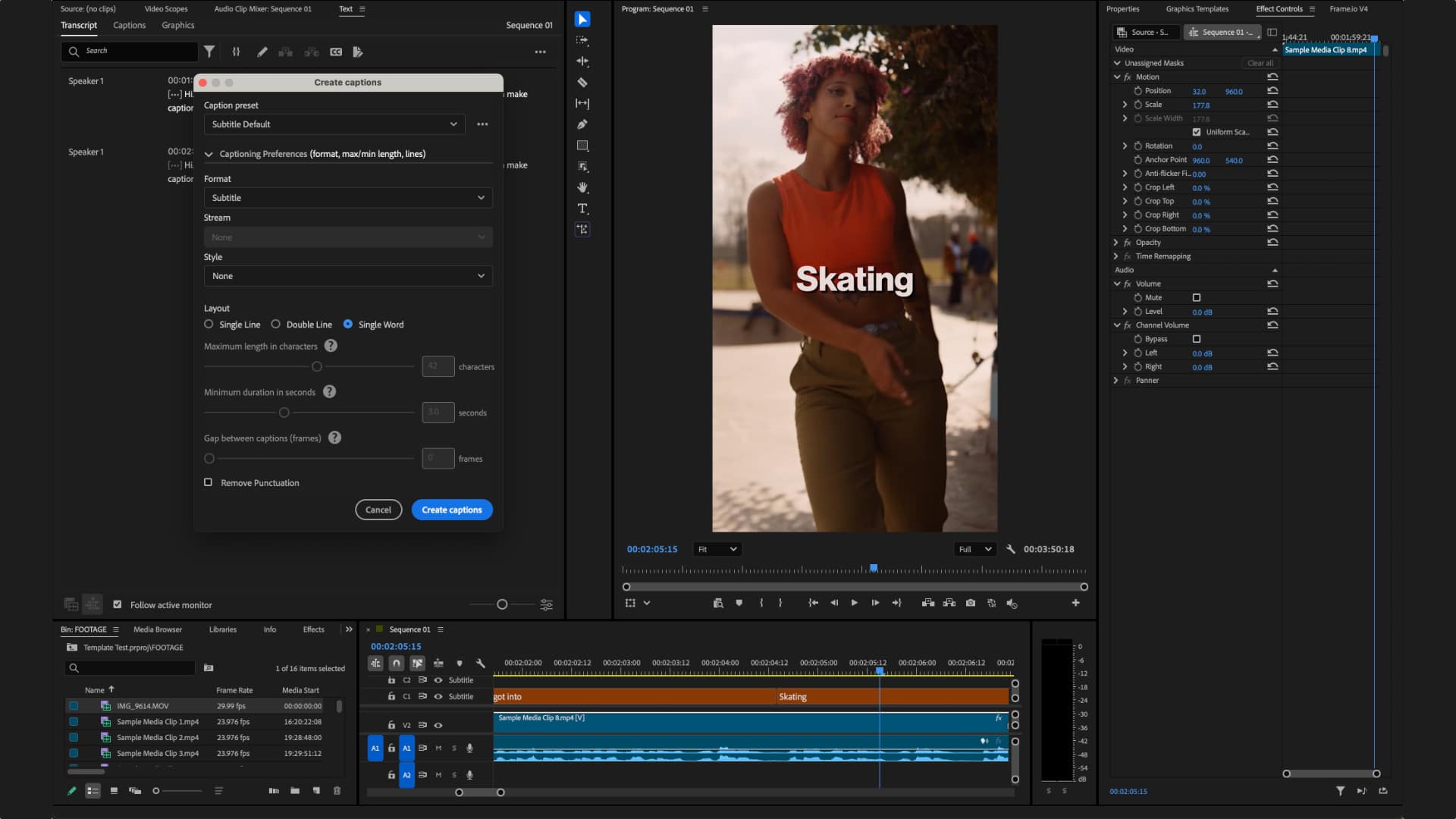 Single Word Caption in Premiere