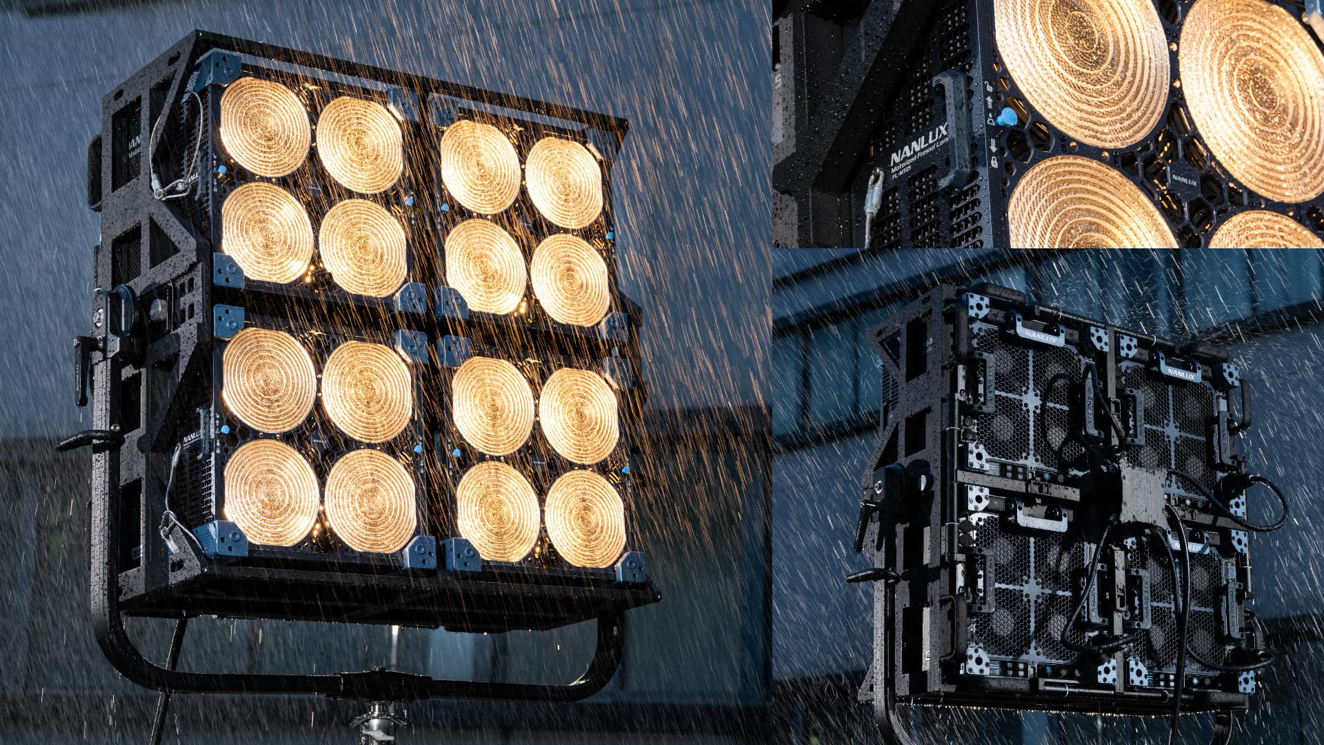 NANLUX Matrix 2500C fixture operating in wet conditions demonstrating IP66 weatherproof rating