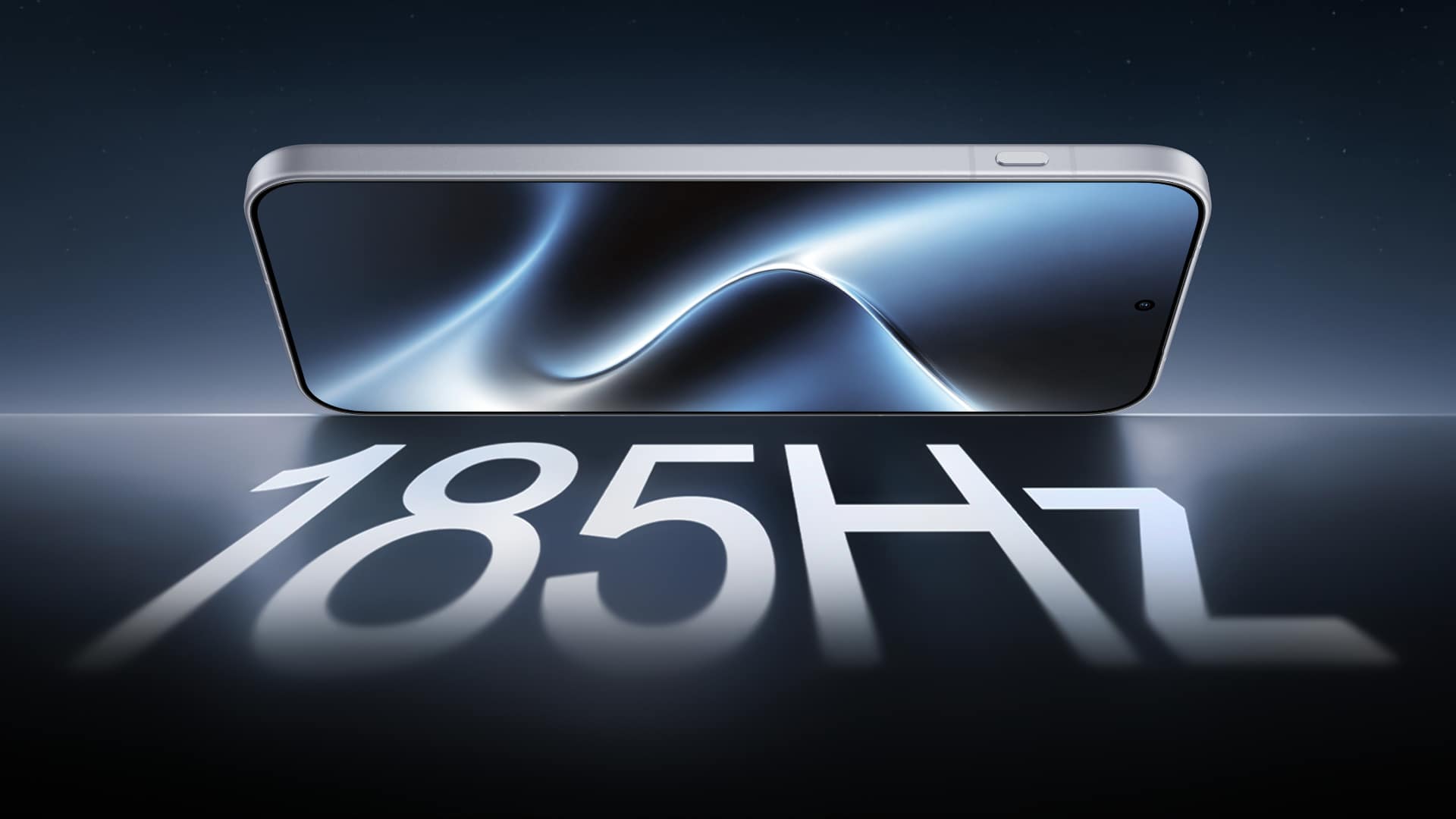 OnePlus 16 screen and front camera punch hole set against a 185 Hz refresh rate graphic
