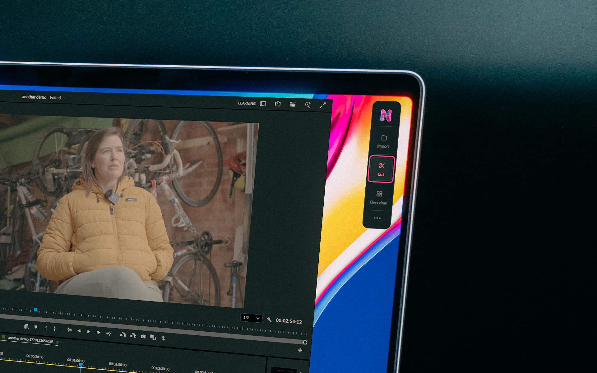 Nice Touch V2 builds a rough cut in its side panel while the editor keeps an eye on the interview footage.