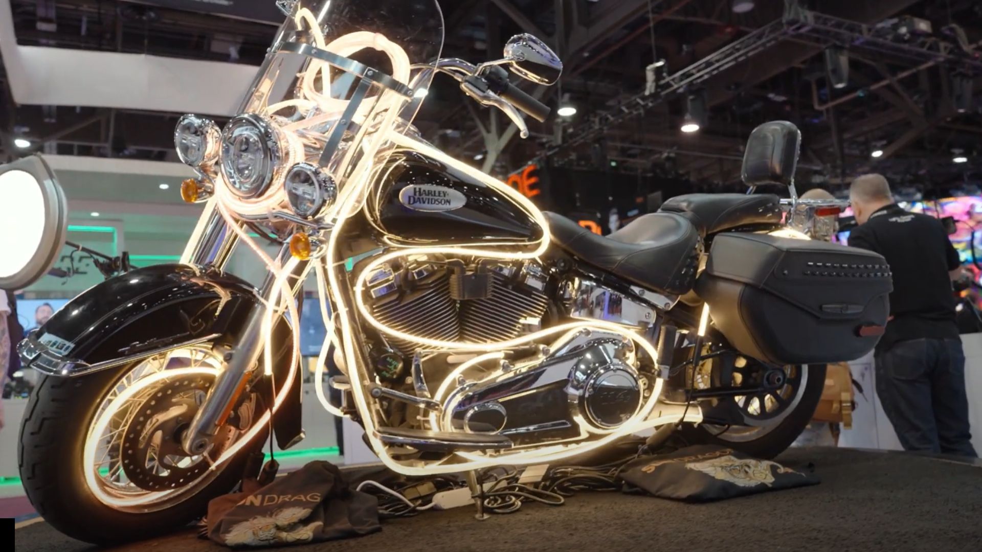 Atomos LED Strips mounted on a Harley Davidson at NAB