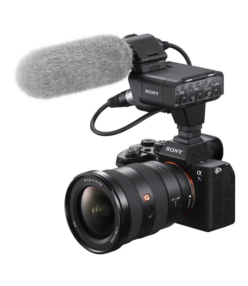 The Sony A7sIII with the XLR-K3M audio adaptor. Image: Sony.