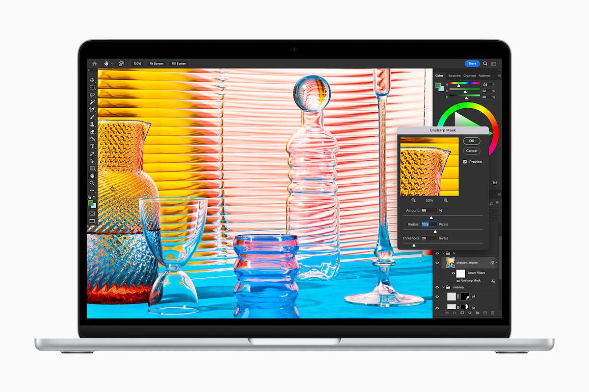 The M2 MacBook Air running Adobe Photoshop. Image: Apple.