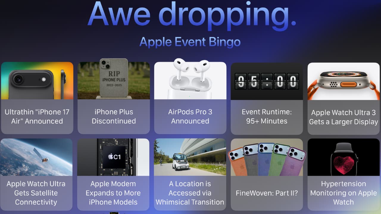 Awe Dropping Apple Event Bingo. Definitely healthier than the drinking game version...