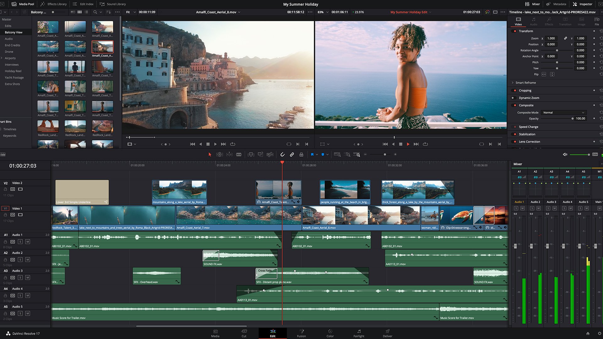 DaVinci Resolve 17 Edit page. Image: Blackmagic Design.