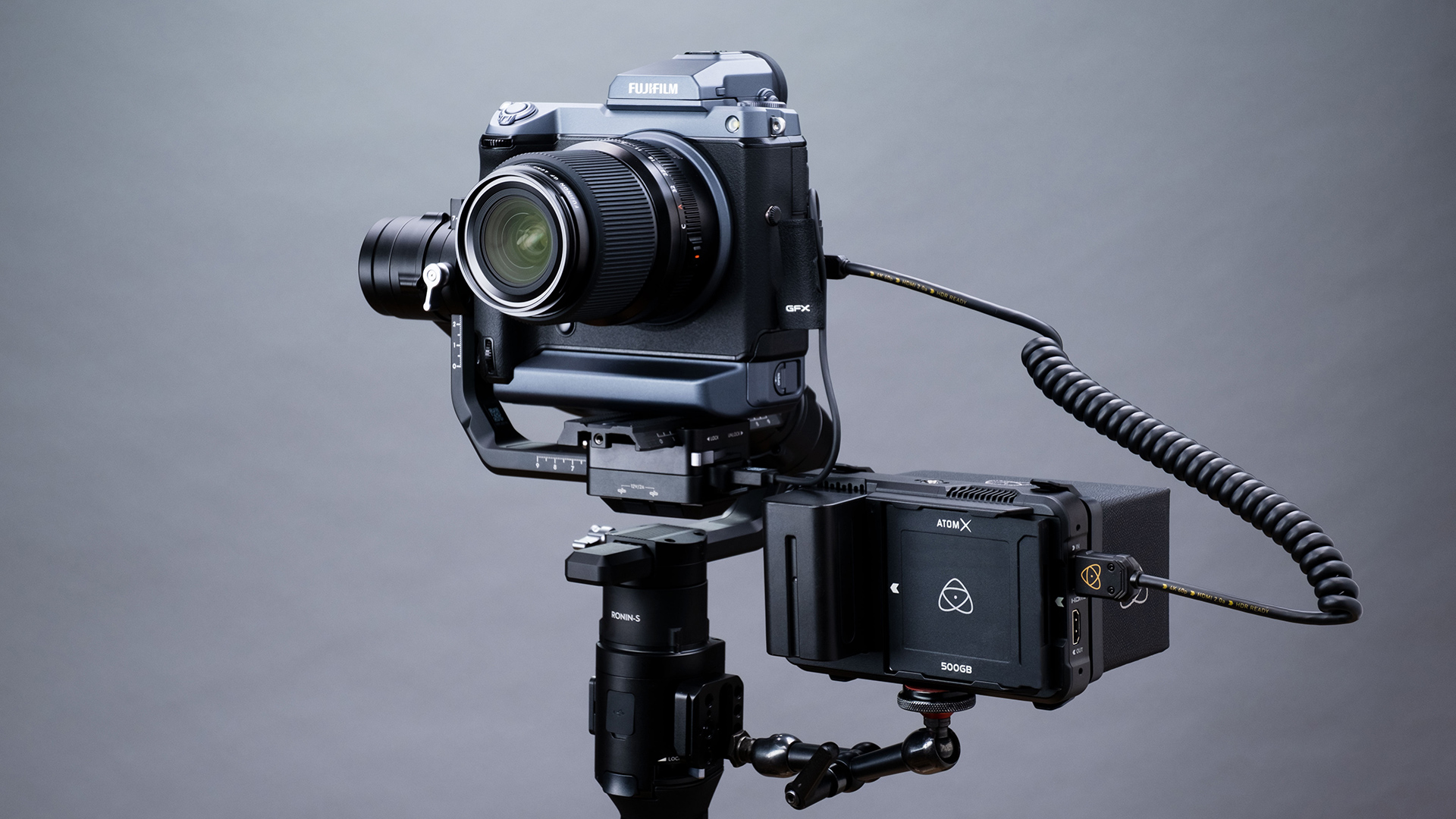 The Fujifilm GFX100 connected up to an Atomos Ninja V for ProRes RAW recording. Image: Atomos.