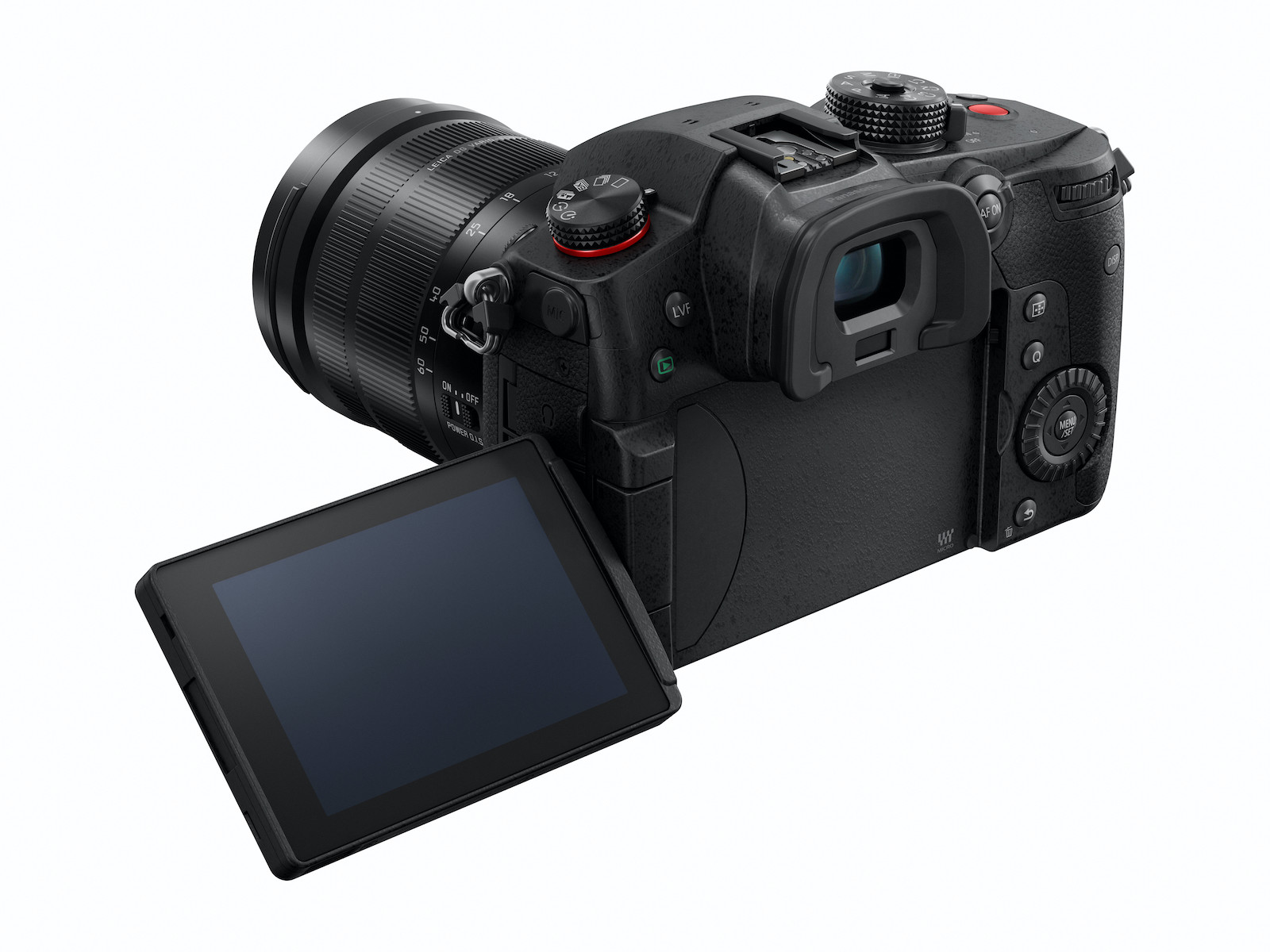 Rear quarter view of the GH5M2 showing the articulating screen. Image: Panasonic.