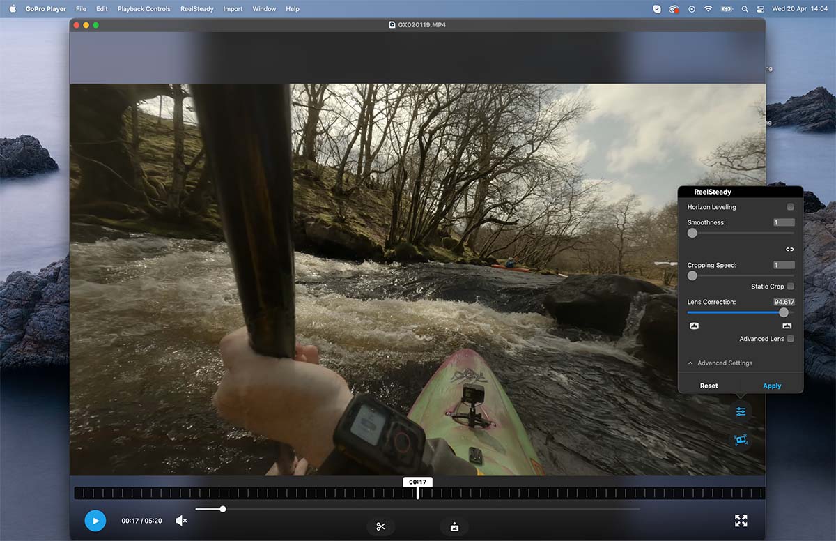 The GoPro Player software, showing some of the stabilisation options in ReelStead 2.0.