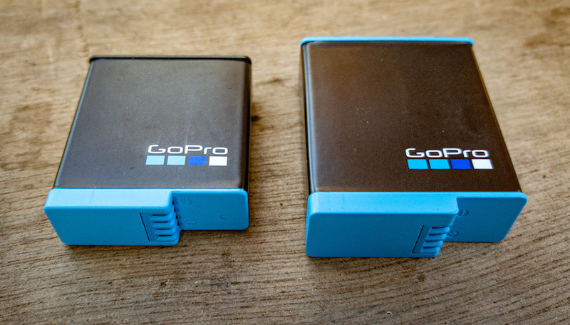 Size difference between the HERO8 battery (left) and HERO9 battery (right).