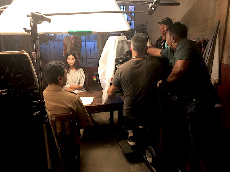 Jenna Coleman being filmed in one of the series later episodes as her character confesses to the crimes of her partner, Charles Sobraj. Image: Si Bell.