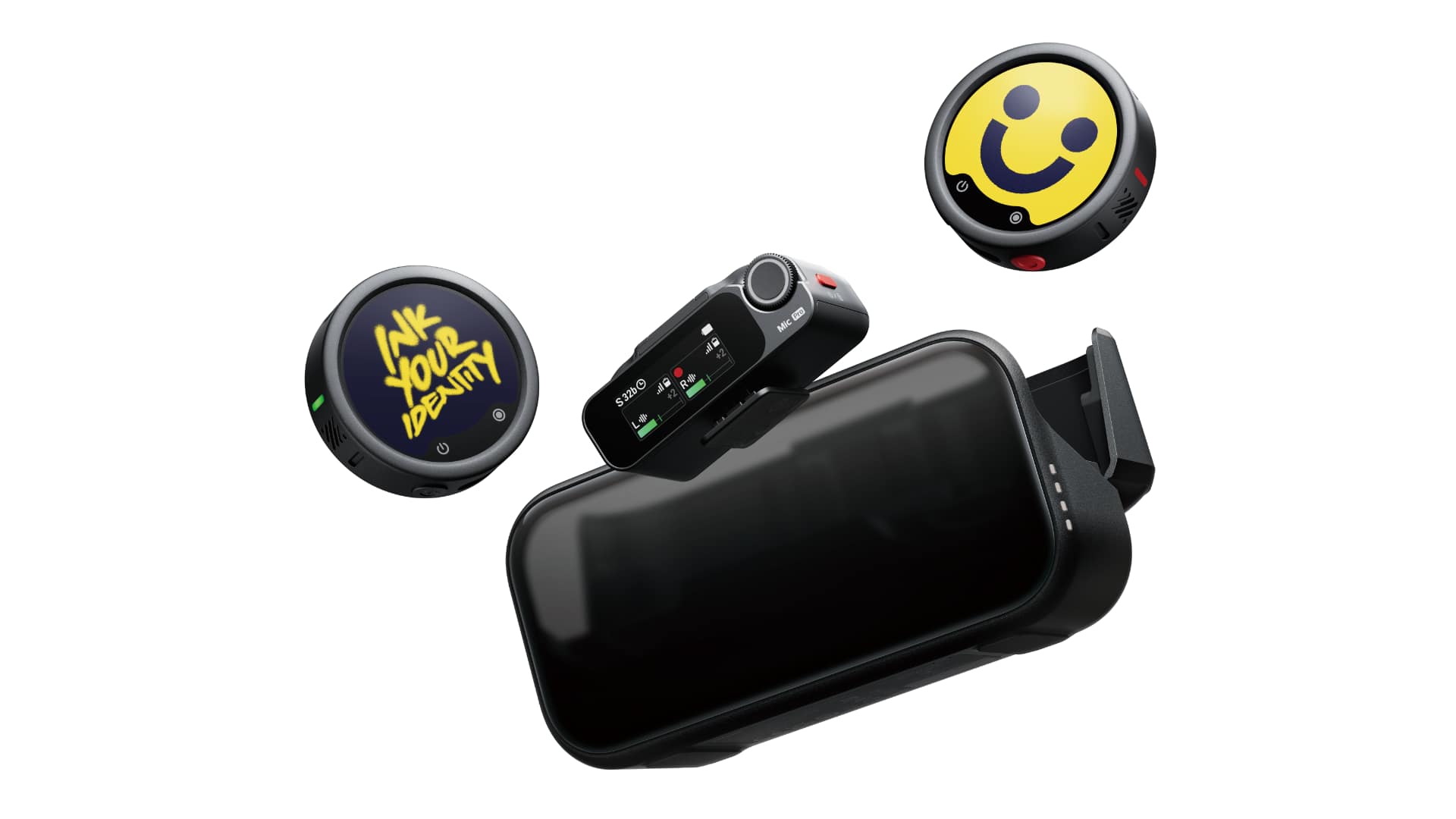 Mic Pro's 6-color E-Ink display gives productions free reign over what is shown on the circular surface