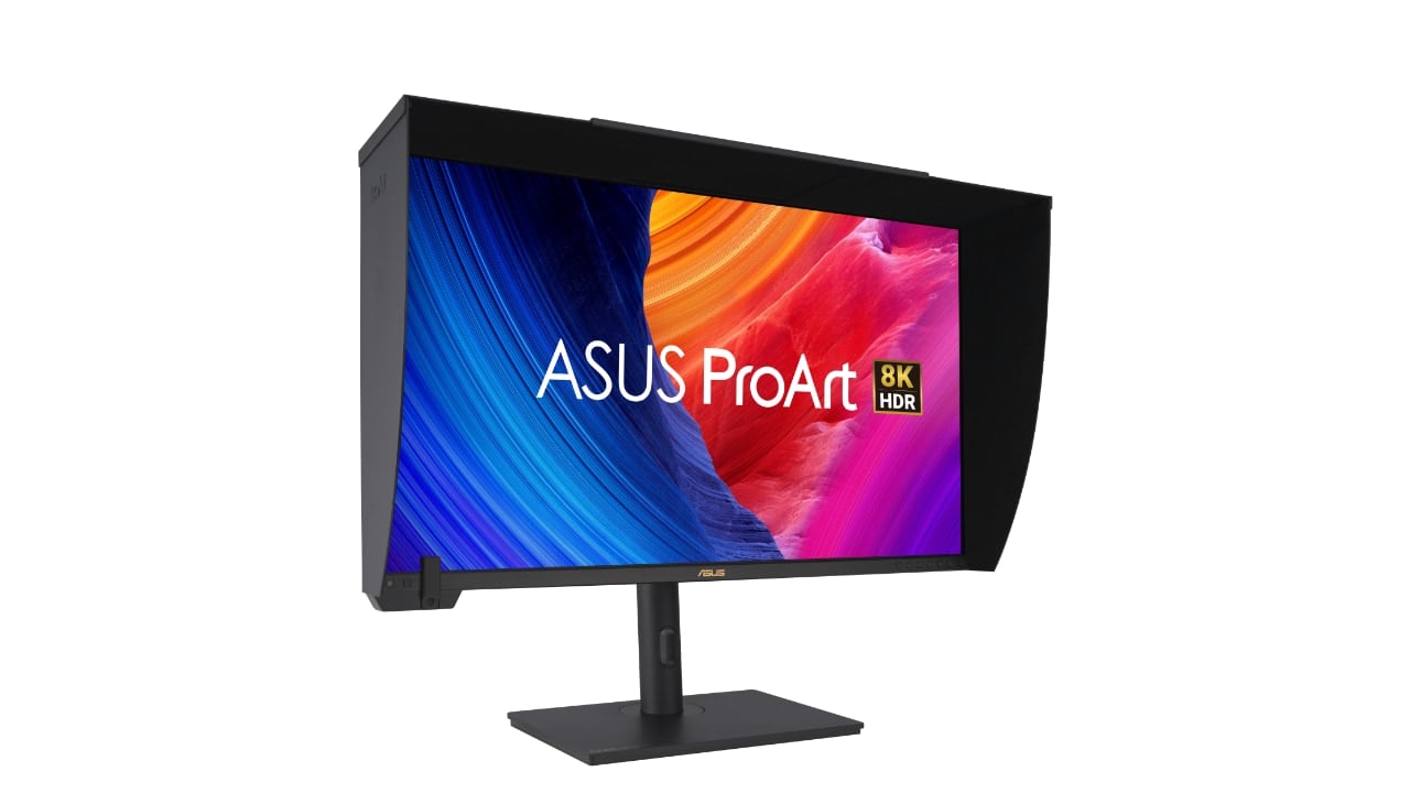 The new (and rather lovely looking) ASUS ProArt Display PA32KCX with hood and colorimeter