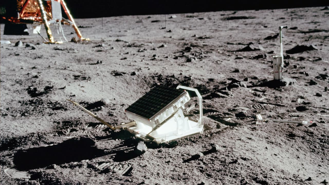 The retroreflector placed on the Lunar surface by Buzz Aldrin on the Apollo 11 mission in 1969