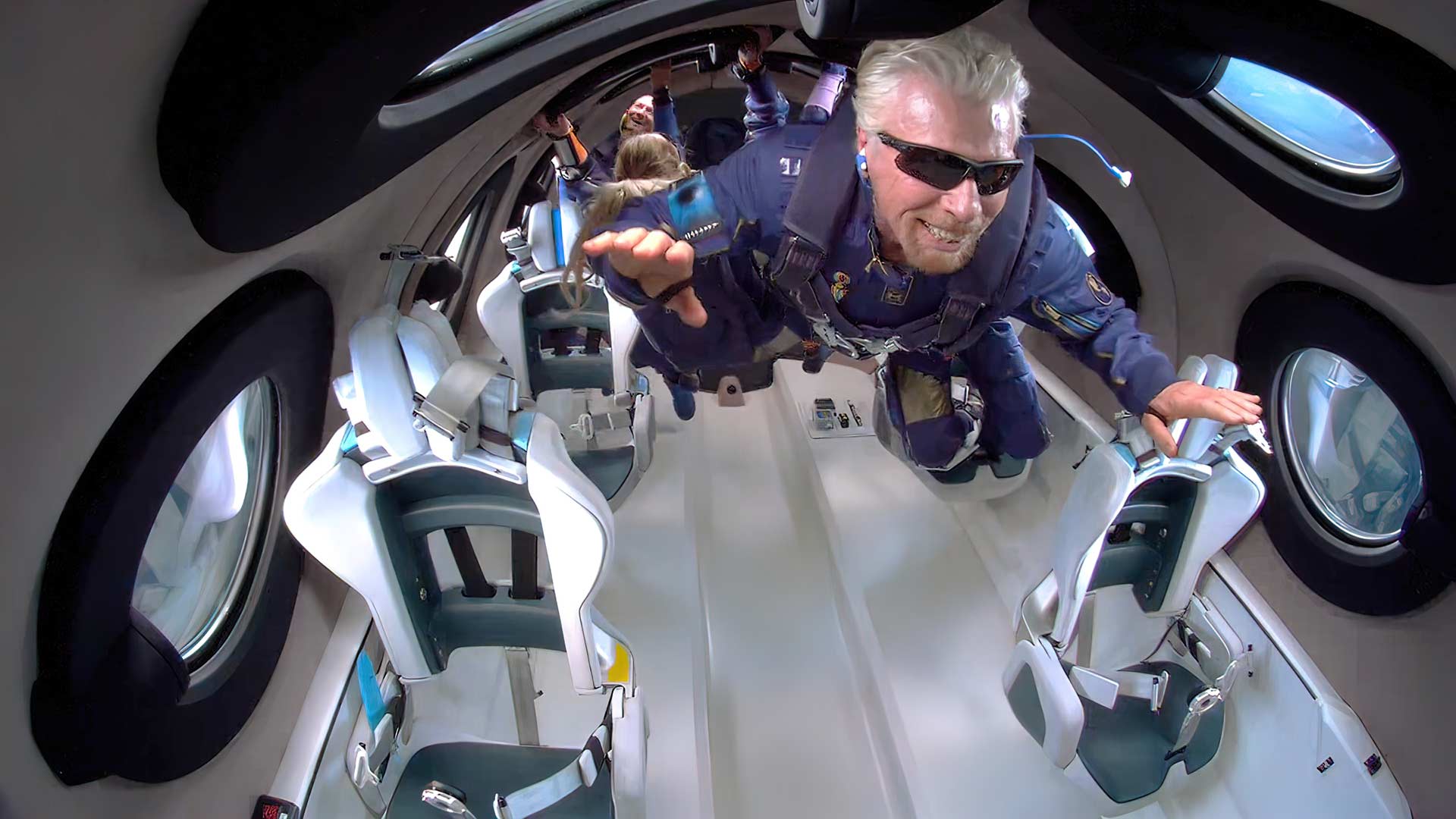 Richard Branson experiences zero-g on board the Unity 22 Virgin Galactic flight. Image: Virgin Galactic