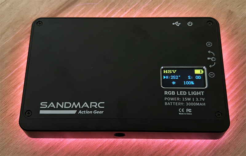 Rear display and settings on the Sandmarc Prolight RGB Edition.