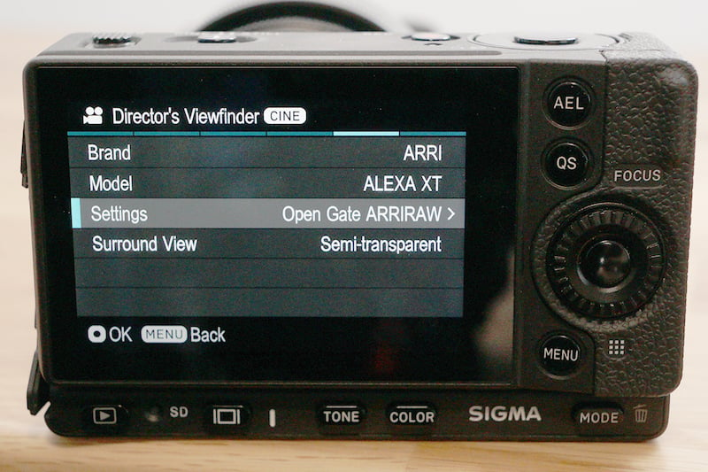 Sigma fp director's viewfinder options.