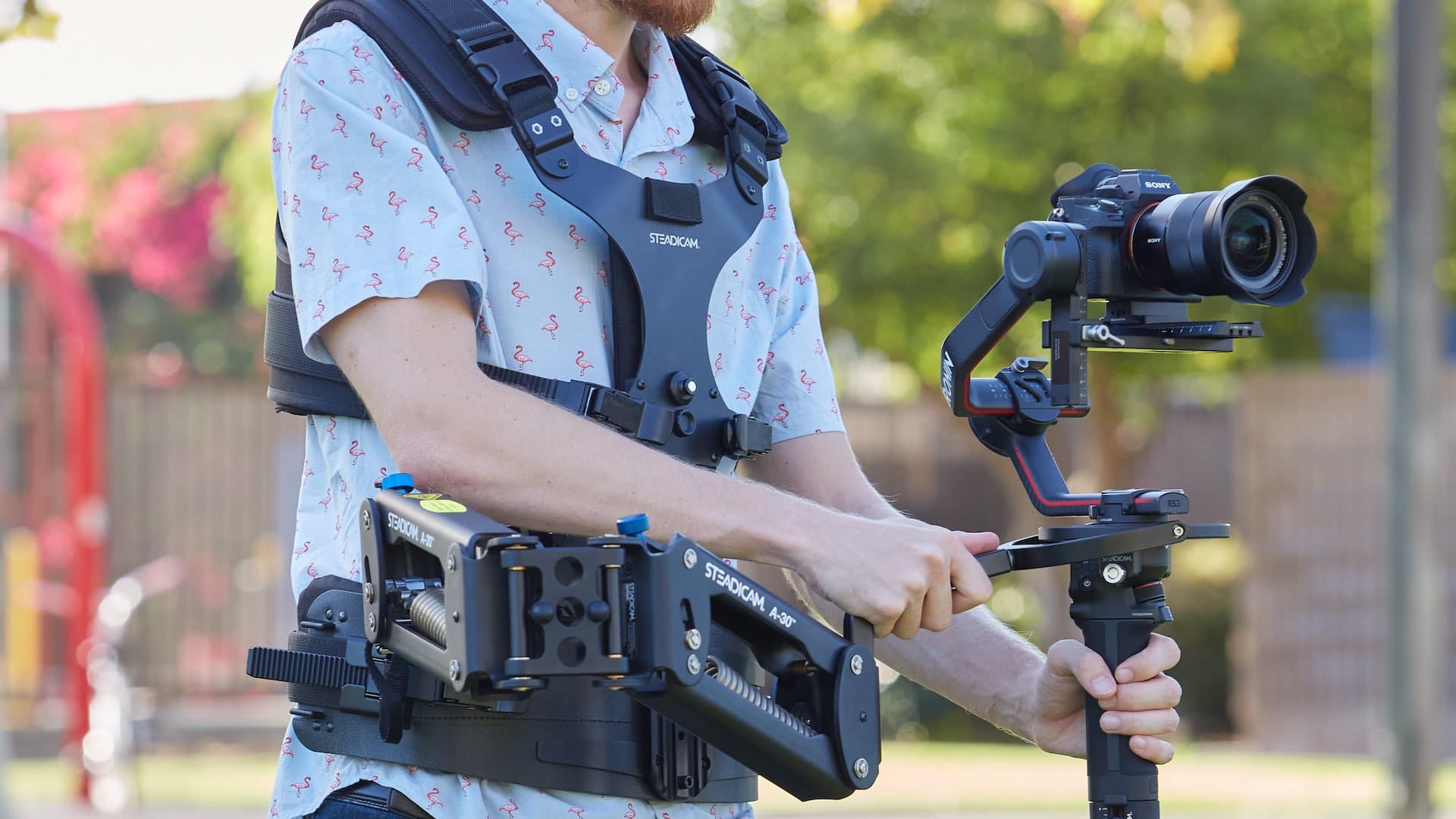 In combo with an arm and vest, the system can support up to 13.6kg (30lb)