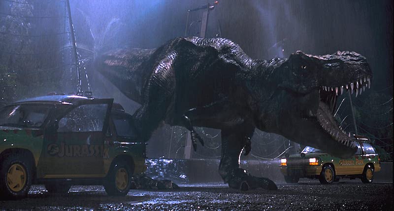 T Rex attacks in Jurassic Park