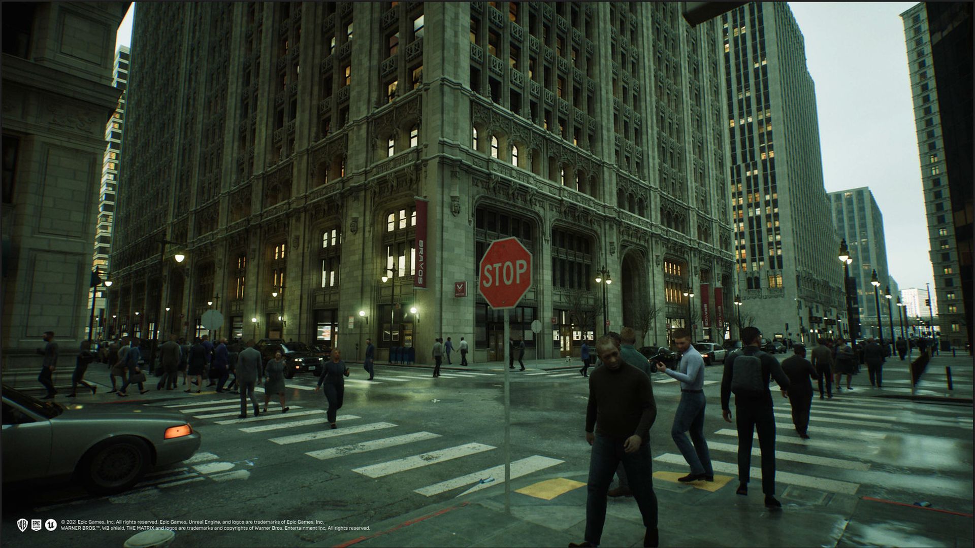 This metropolis in The Matrix Awakens is entirely procedurally generated. Image: Unreal Engine.