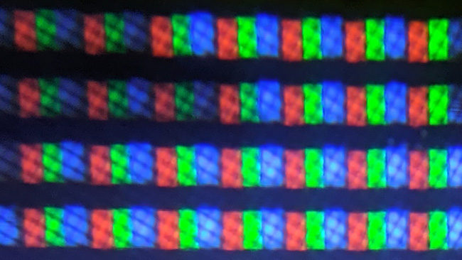 This is what a plasma display looks like up really, really close. Somewhat like a TFT-LCD, only with more black area.
