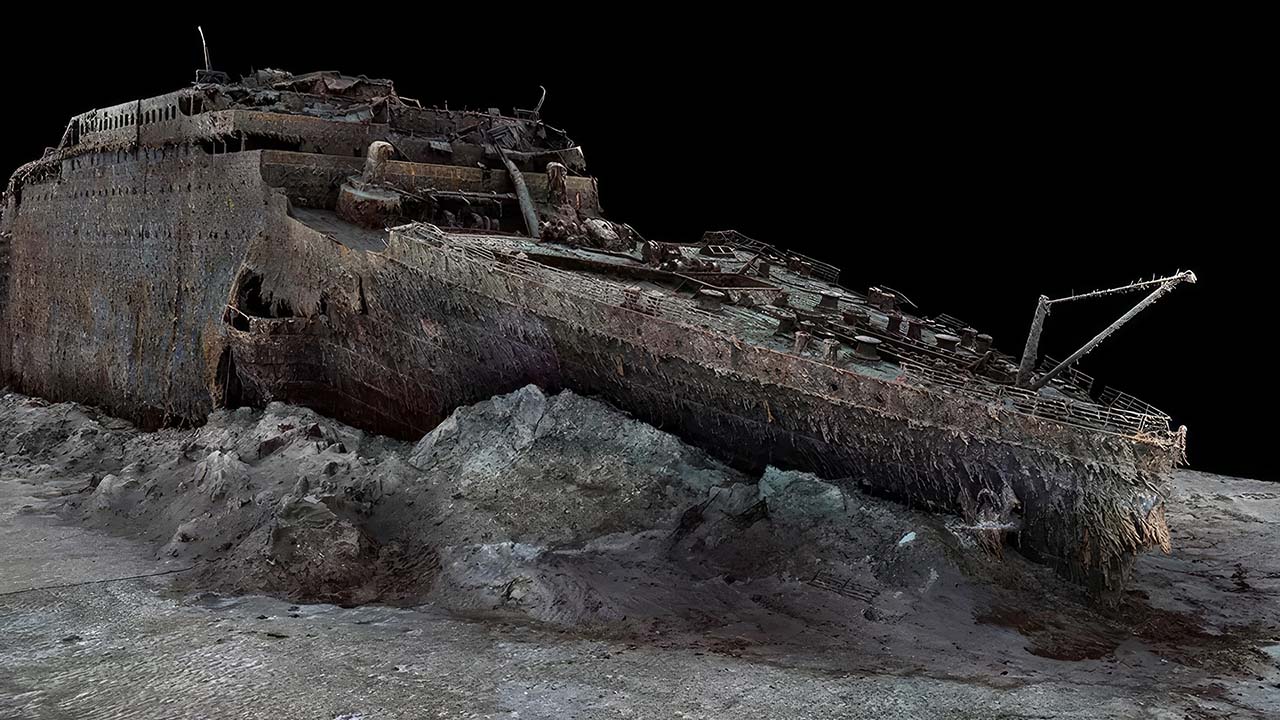The bow of the Titanic reproduced in minute detail from a new 3D scan. Image: Atlantic Productions/Magellan.